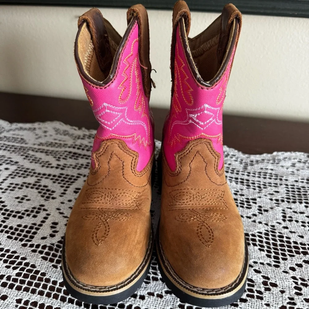 SMOKY Pink Western Cowboy Boots Kids 9.5 - Picture 4 of 7